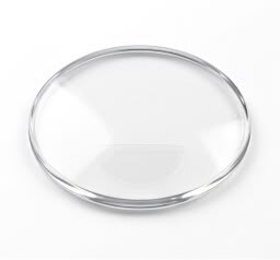 Clear bifocal lens with a visible reading segment
